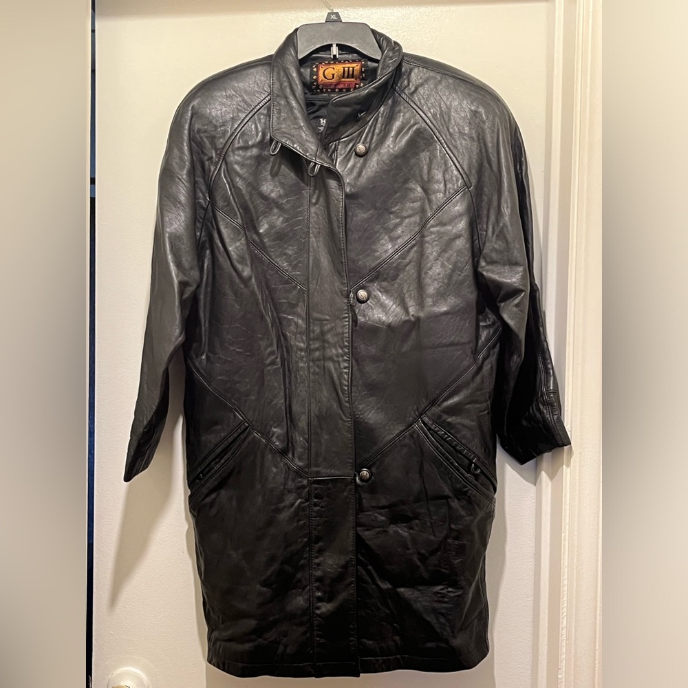 Vintage 90s G-III Global Identity Womens Black Leather Long Jacket Grunge Coat M